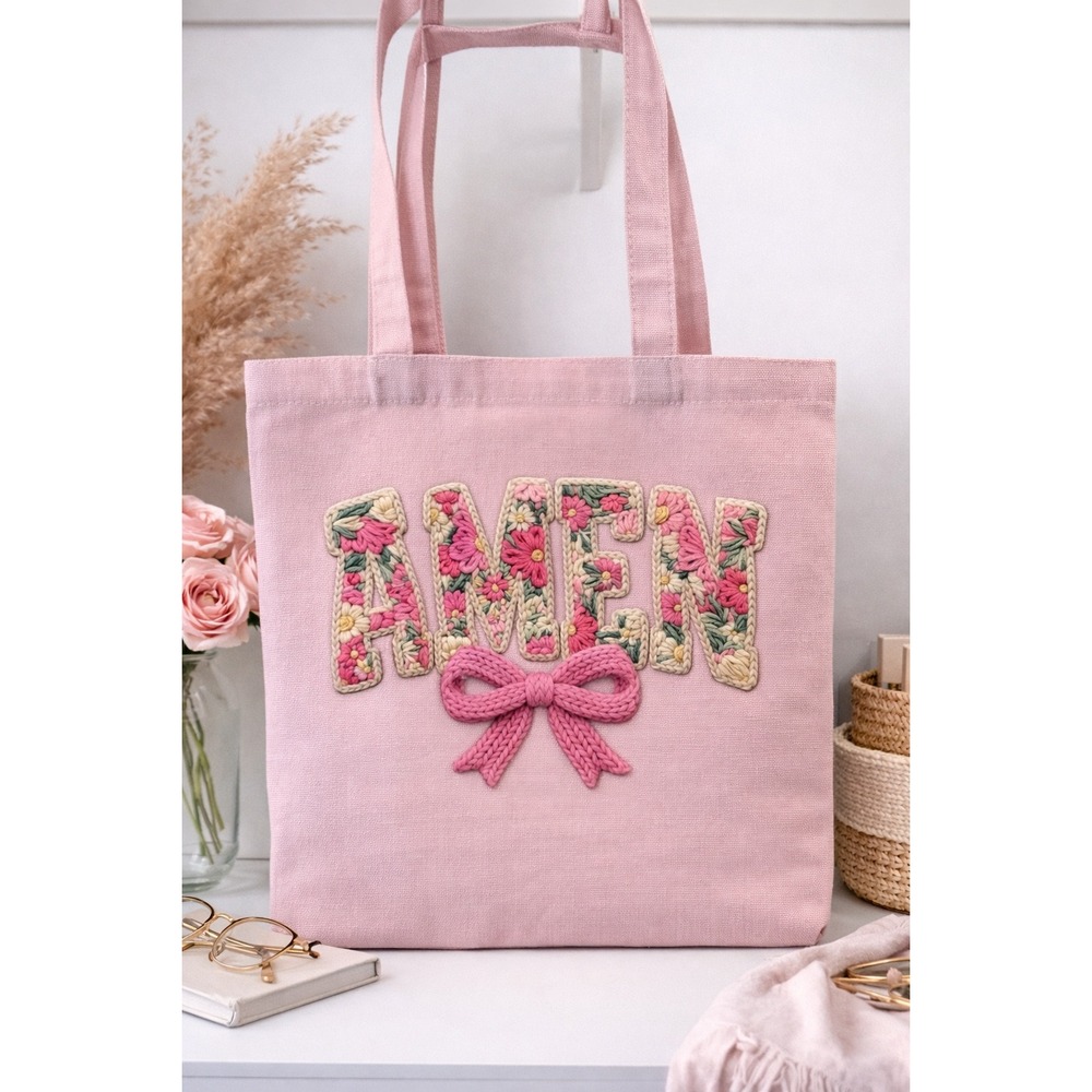 Amen Floral Tote Bag, Christian Gift, Aesthetic Canvas Bag